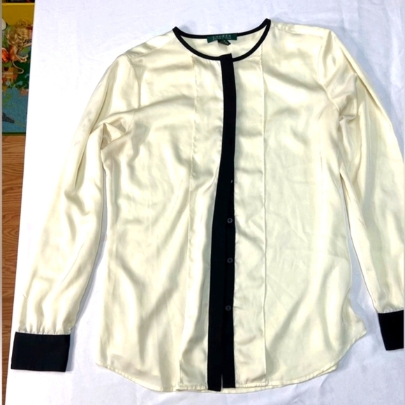 Ralph Lauren Tops - Ralph Lauren Cream w/ Black Trim Blouse Medium